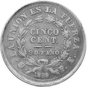 Реверс монеты Боливия, 5 сентаво, 1872-1900