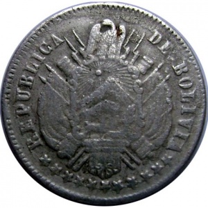 Аверс монеты Боливия, 10 сентаво, 1871