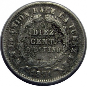 Реверс монеты Боливия, 10 сентаво, 1871