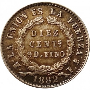 Реверс монеты Боливия, 10 сентаво, 1875-1883