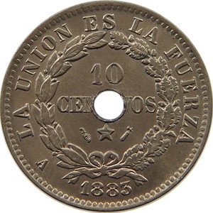Реверс монеты Боливия, 10 сентаво, 1883