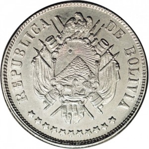 Аверс монеты Боливия, 20 сентаво, 1870-1871