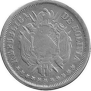 Аверс монеты Боливия, 20 сентаво, 1871