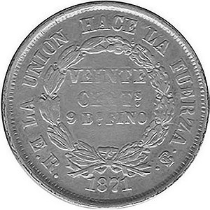 Реверс монеты Боливия, 20 сентаво, 1871