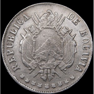 Аверс монеты Боливия, 20 сентаво, 1871-1872