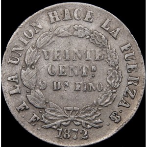 Реверс монеты Боливия, 20 сентаво, 1871-1872