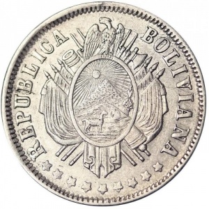 Аверс монеты Боливия, 20 сентаво, 1872-1885