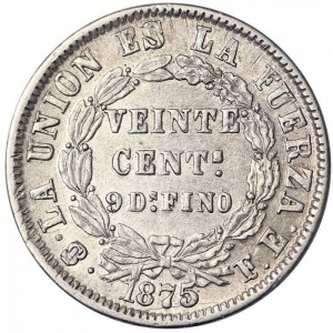 Реверс монеты Боливия, 20 сентаво, 1872-1885