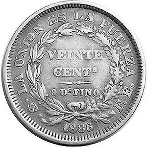 Реверс монеты Боливия, 20 сентаво, 1885-1907