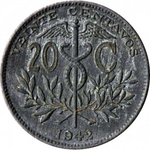 Реверс монеты Боливия, 20 сентаво, 1942