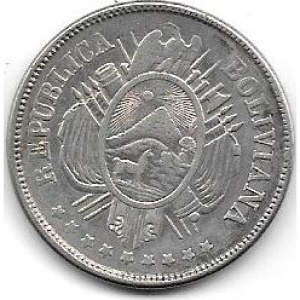 Аверс монеты Боливия, 50 сентаво, 1873