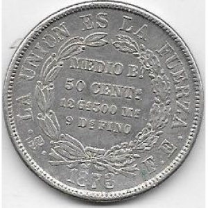 Реверс монеты Боливия, 50 сентаво, 1873