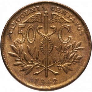 Реверс монеты Боливия, 50 сентаво, 1942