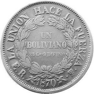 Реверс монеты Боливия, 1 боливиано, 1870