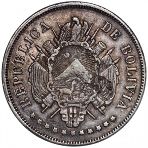 Аверс монеты Боливия, 1 боливиано, 1870