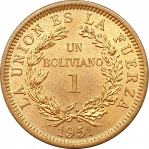 Реверс монеты Боливия, 1 боливиано, 1951