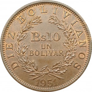 Реверс монеты Боливия, 10 боливиано, 1951