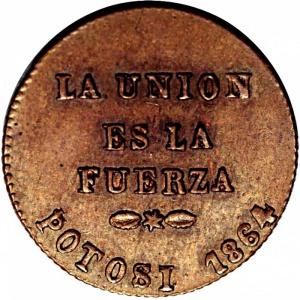 Аверс монеты Боливия, 1 сентесимо, 1864