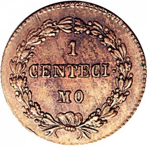 Реверс монеты Боливия, 1 сентесимо, 1864