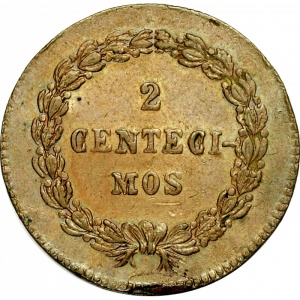 Реверс монеты Боливия, 2 сентесимо, 1864