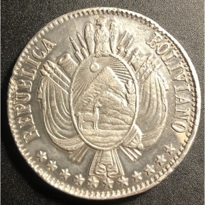 Аверс монеты Боливия, 1 боливиано, 1867-1869