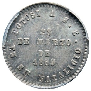 Реверс монеты Боливия, ⅛ мельгарехо, 1869