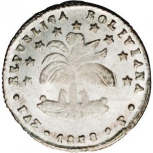 Аверс монеты Боливия, ½ соль, 1858-1859