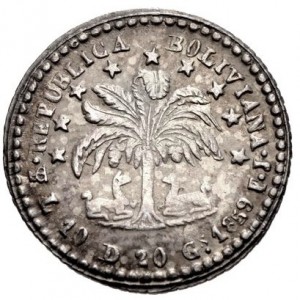 Реверс монеты Боливия, ½ соль, 1859-1863