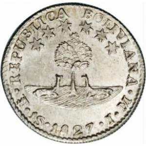 Аверс монеты Боливия, 1 соль, 1827-1829