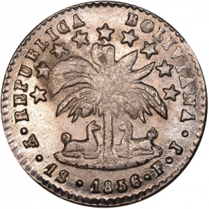 Аверс монеты Боливия, 1 соль, 1853-1859