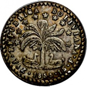 Аверс монеты Боливия, 1 соль, 1855