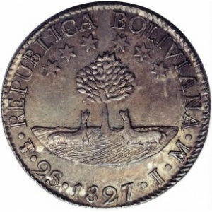 Аверс монеты Боливия, 2 соля, 1827-1829