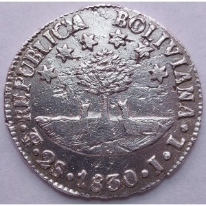 Аверс монеты Боливия, 2 соля, 1830-1831