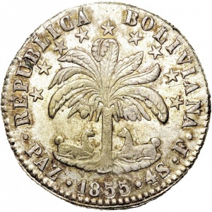 Аверс монеты Боливия, 4 соля, 1853-1855