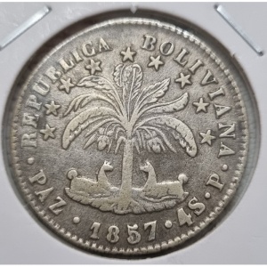 Реверс монеты Боливия, 4 соля, 1855-1858