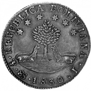 Аверс монеты Боливия, 8 солей, 1827-1840
