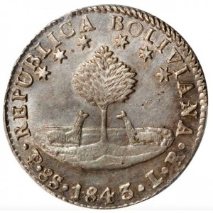 Реверс монеты Боливия, 8 солей, 1841-1846
