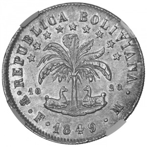 Аверс монеты Боливия, 8 солей, 1848-1851