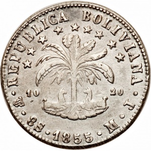 Аверс монеты Боливия, 8 солей, 1852-1856