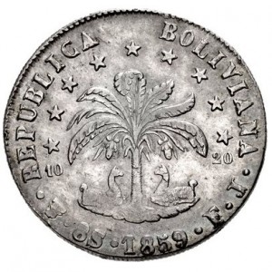 Аверс монеты Боливия, 8 солей, 1859