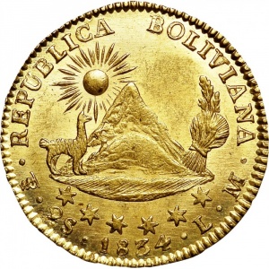 Реверс монеты Боливия, 2 скудо, 1834-1835