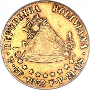 Аверс монеты Боливия, 8 скудо, 1852