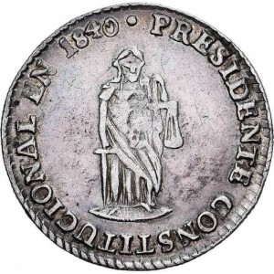 Реверс монеты Боливия, 1 соль, 1840, Хосе Мигель де Веласко Франко, Восстановитель Боливии