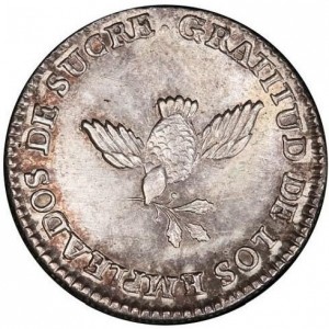Аверс монеты Боливия, 1 соль, 1841, Рабочие Сукре за победу Ингави