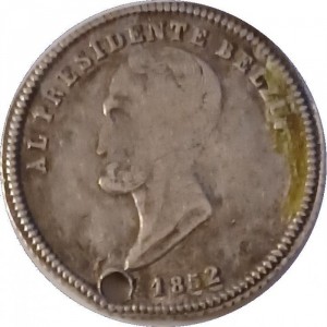 Реверс монеты Боливия, 1 соль, 1852, Президент Белзу