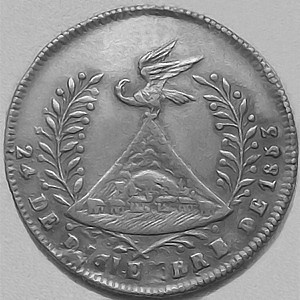 Реверс монеты Боливия, 1 соль, 1853, Потоси Прославленному вождю Боливии