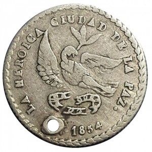 Реверс монеты Боливия, 1 соль, 1854, Ла-Пас прославленному вождю нации