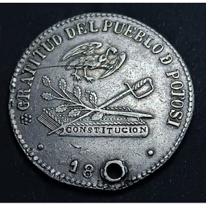 Реверс монеты Боливия, 2 соля, 1863, К восстановлению конституционного порядка