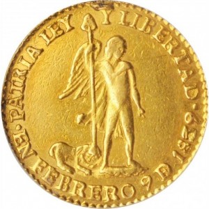 Реверс монеты Боливия, 1 скудо, 1839, Феникс (золото, желтый цвет)