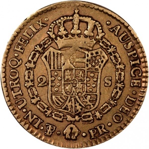 Реверс монеты Боливия, 2 эскудо, 1791